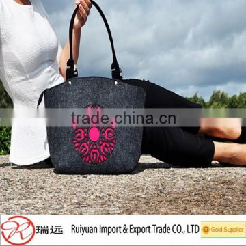 Alibaba new for 2015 !!! felt women tote bag , shoulder bag with leather handle