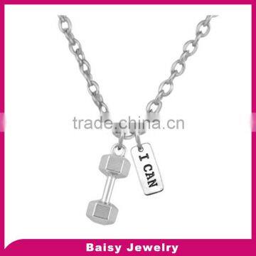 Factory Direct custom engraved sport stainless steel dumbbell pendant with tags