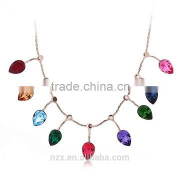 OUXI fashion colorful crystal leaf necklace 10176