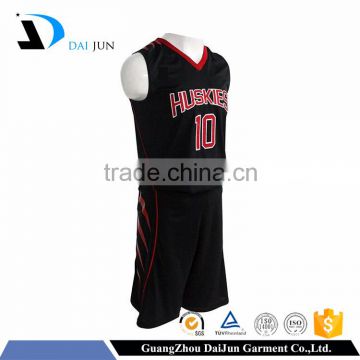 Daijun OEM high quality black and red polyester wholesale uniforms basketball
