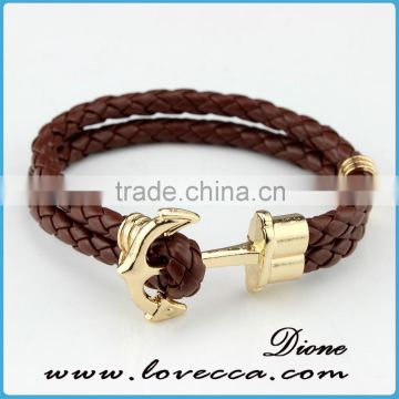 Women Men Multilayer faux Leather cuff bracelet Handmade Wristband Hope Anchor Bracelet Bangle