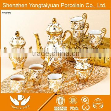 pottery tea cup saucer coffee set with full decal gold tea set