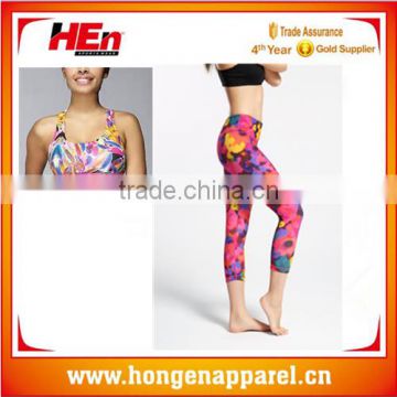 HongEn Apparel 2016 Latest design tight yoga pants sublimation print yoga pants for women