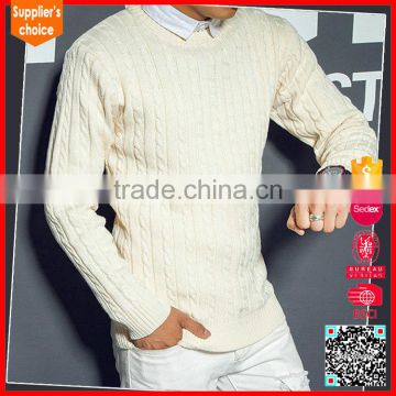New fashion long sleeves men pure wool chunky sweater cable sweater