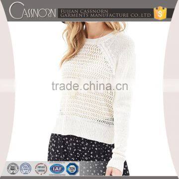 round neck hollow knitted stylish woman thin sweaters with hem split
