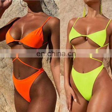 Bkning Neon Swimsuit One Piece Bathing Suit Women Green High Leg Swimwear Orange Sheer Bikini One-piece Suits Thong Badpak Solid