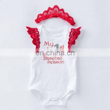 Independence day FLY SLEEVED Baby Romper Jumpsuits WITH HEADBAND Clothes 2 Colors Baby Bodysuit