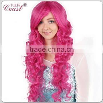 long curly hot pink beauty cosplay wig 80cm