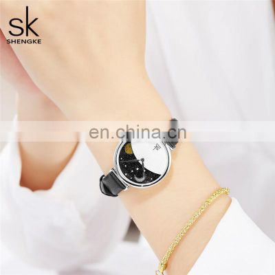 SHENGKE Watches for Girls Gift Black PU Leather Woman Wristwatches Romance Starry Series Montre Watches  K0124L
