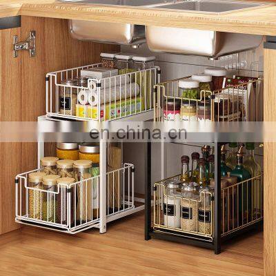 In Stock Shopee Hot Sale Sewer Sink Rack Cabinet Storage Multi-Layer Detachable Pull-Out Kitchen Sundries Storage Organizer