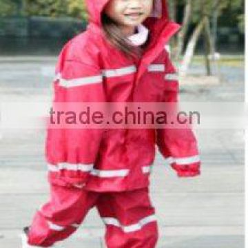 Red fashion children PU raincoats with reflective strips