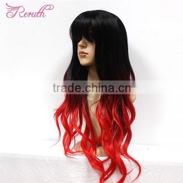 Factory Price Stock Nature Colorful Long Curly Wig With Bangs