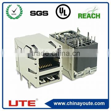 USB connector + RJ45 connector, 1/2 /3pegs, with transformer and EMI finger