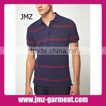 Mens polyester cotton yarn dyed stripe polo shirt