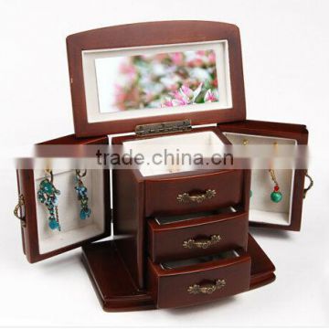 latest fashion handmade high quality exquisite becorative wooden jewelry packing box with drawers mirror lock
