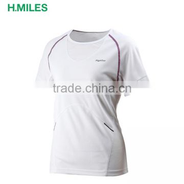Anti-Pilling white dri fit 100% polyester quickdry women running t-shirt