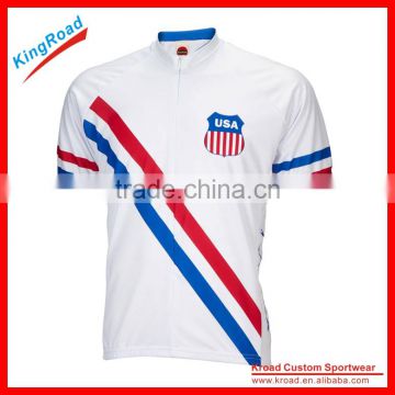 New style race cut white USA cycling jersey with any logos and artworks