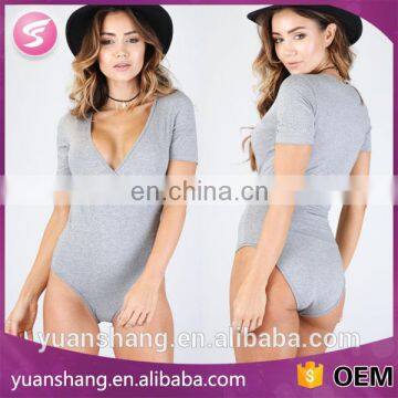 2016 Wholesale Grey Short Sleeve Sexy Women Bodysuit